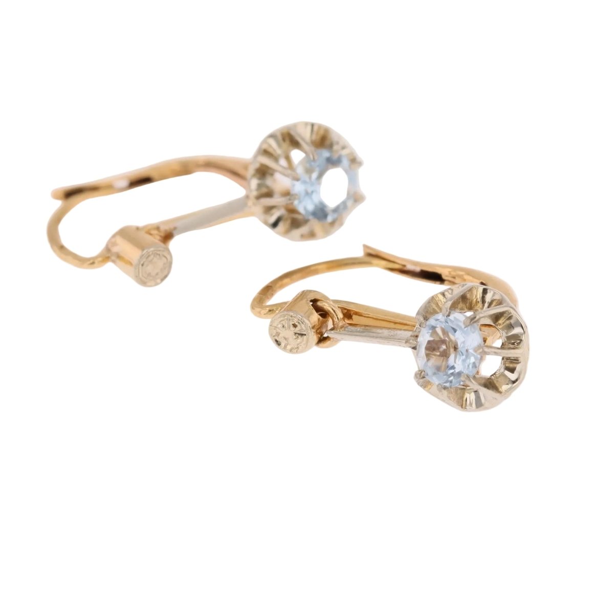 Boucles d'oreilles Dormeuses en or jaune, platine et aigues-marines - Castafiore