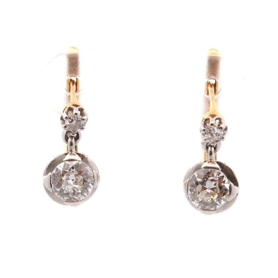 Boucles d'oreilles Dormeuses en or jaune, platine et diamants - Castafiore