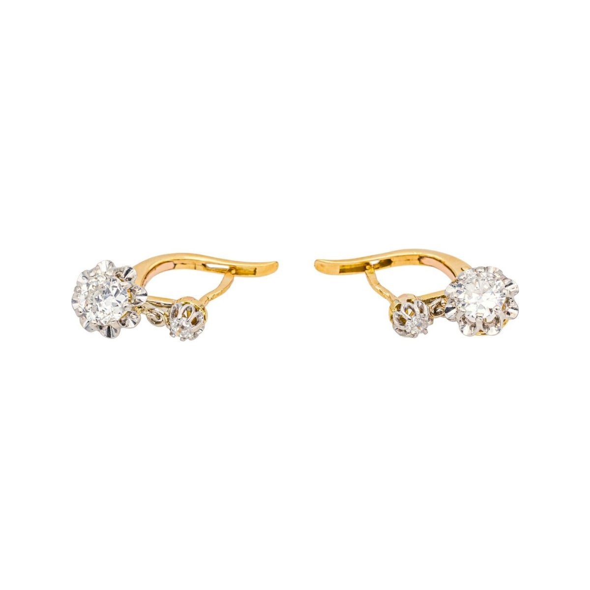 Boucles d'oreilles Dormeuses en or jaune, platine et diamants - Castafiore