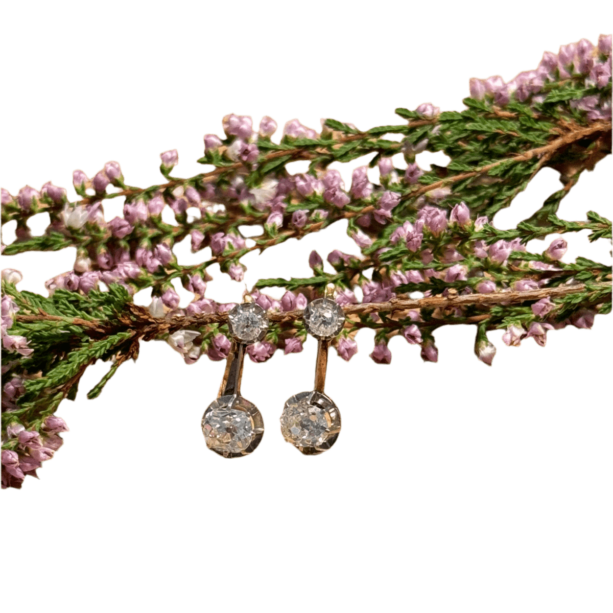 Boucles d'oreilles Dormeuses en or jaune, platine et diamants - Castafiore