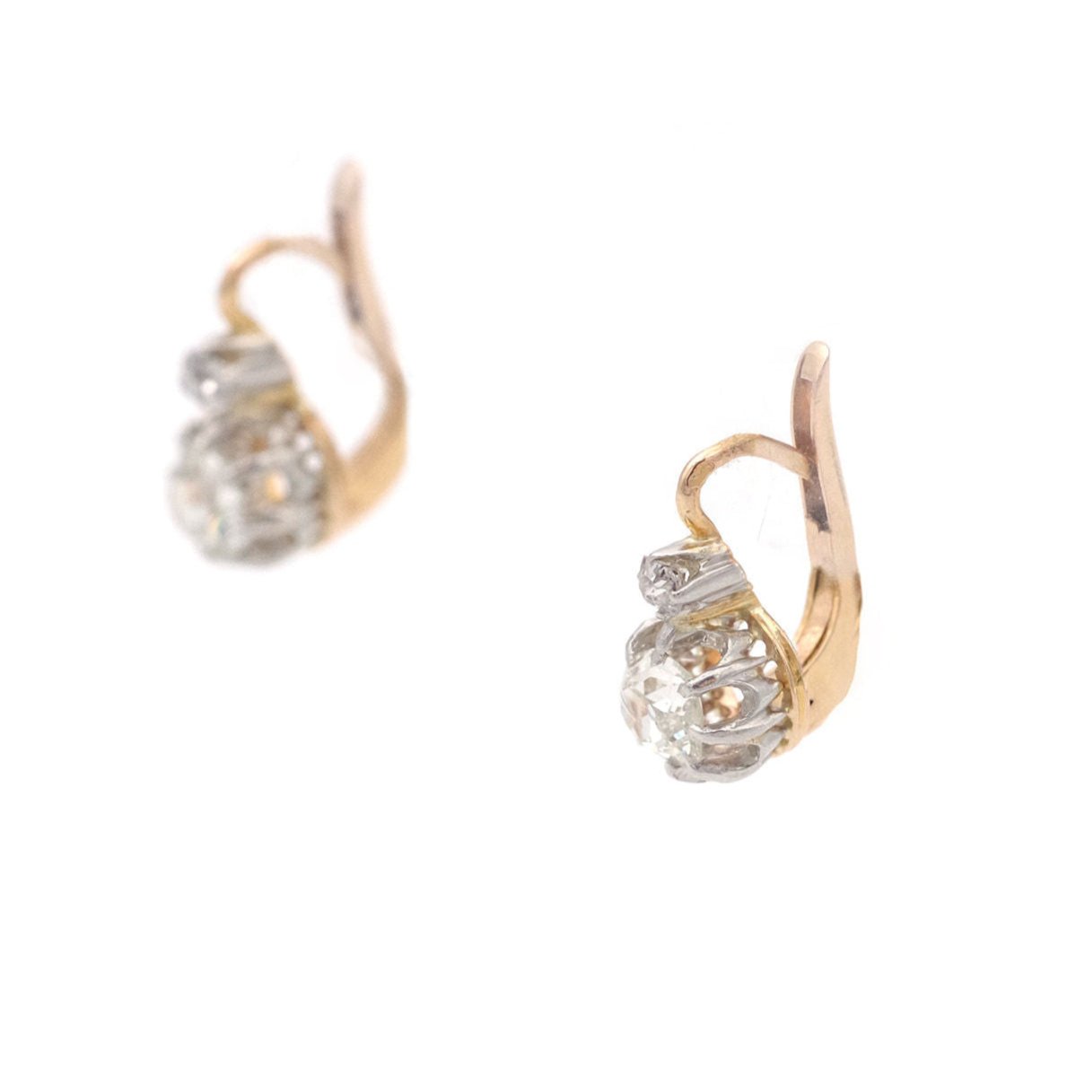 Boucles d'oreilles Dormeuses en or jaune, platine et diamants - Castafiore