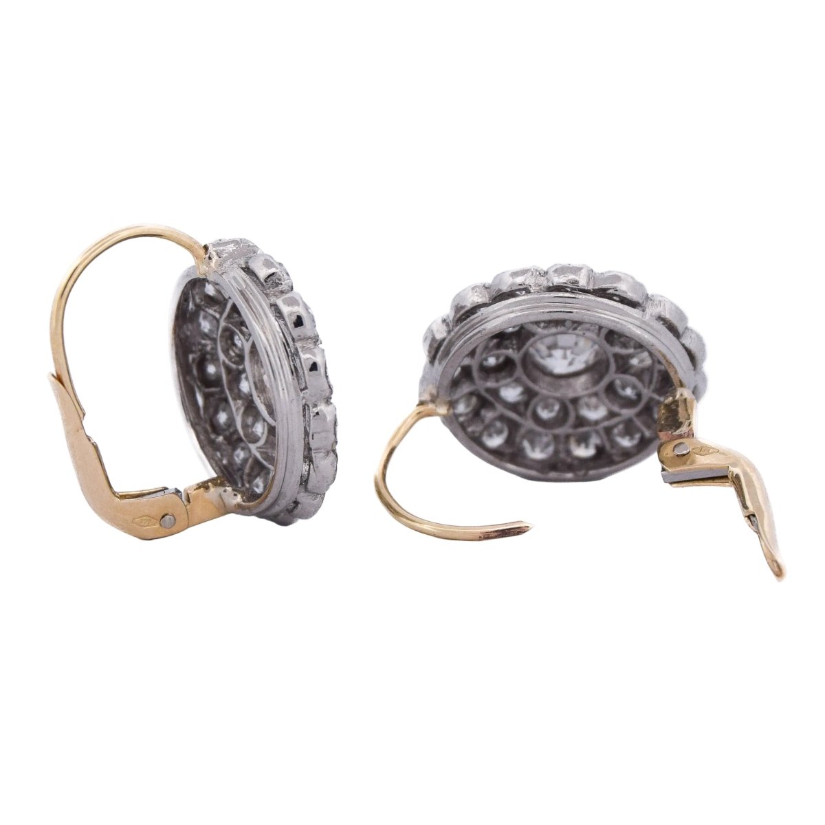 Boucles d'oreilles Dormeuses en or jaune, platine et diamants - Castafiore