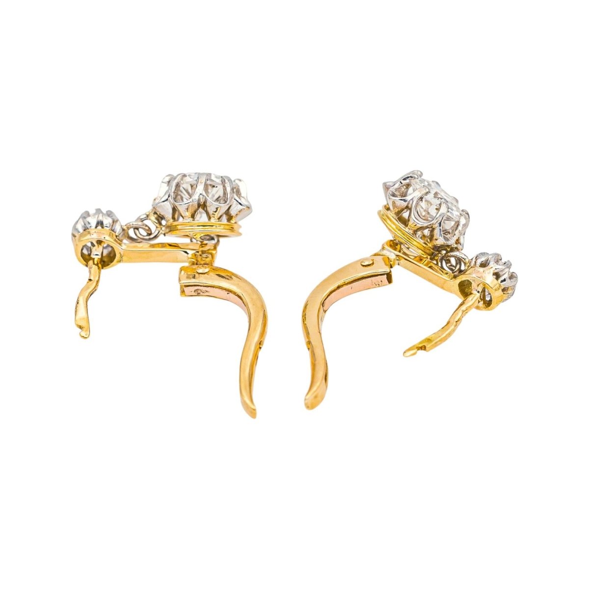 Boucles d'oreilles Dormeuses en or jaune, platine et diamants - Castafiore