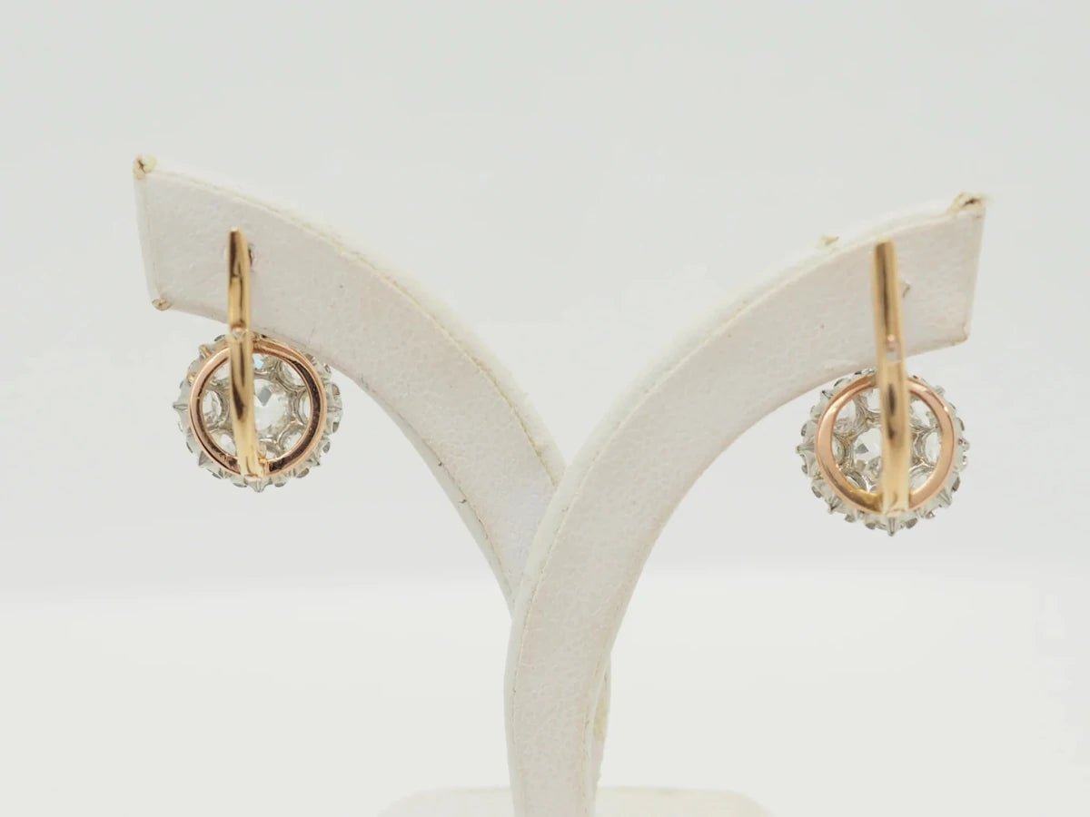 Boucles d'oreilles Dormeuses en or jaune, platine et diamants - Castafiore