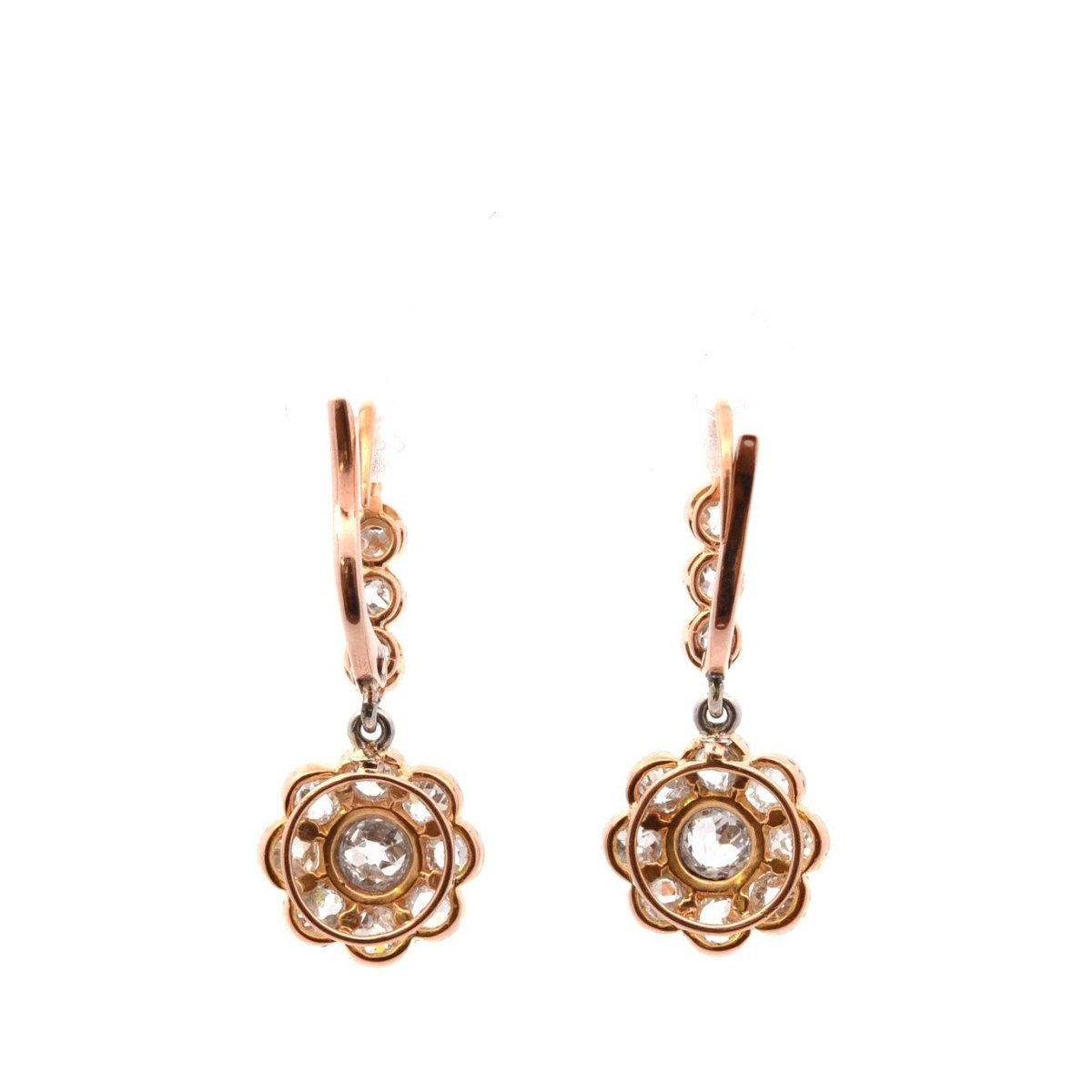 Boucles d'oreilles Dormeuses en or jaune, platine et diamants - Castafiore