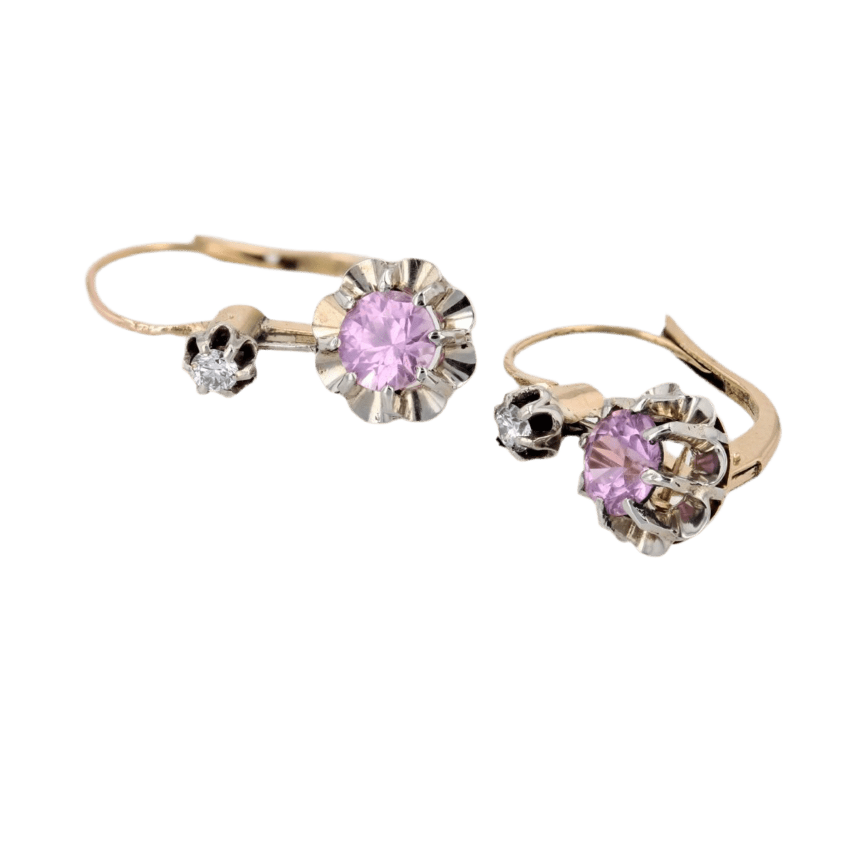 Boucles d'oreilles Dormeuses en or jaune, platine, saphirs et diamants - Castafiore