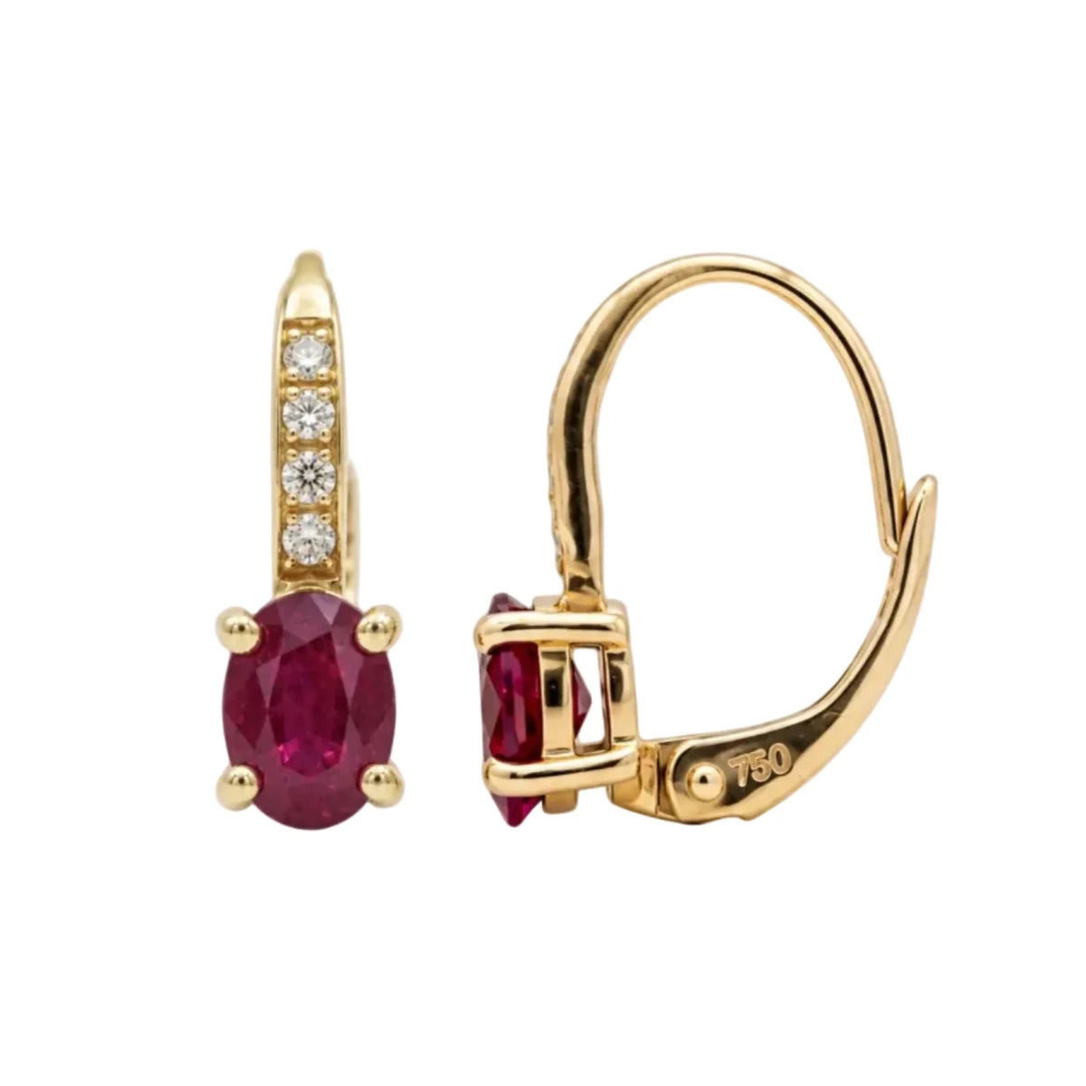 Boucles d'oreilles Dormeuses en or jaune, rubis et diamants - Castafiore