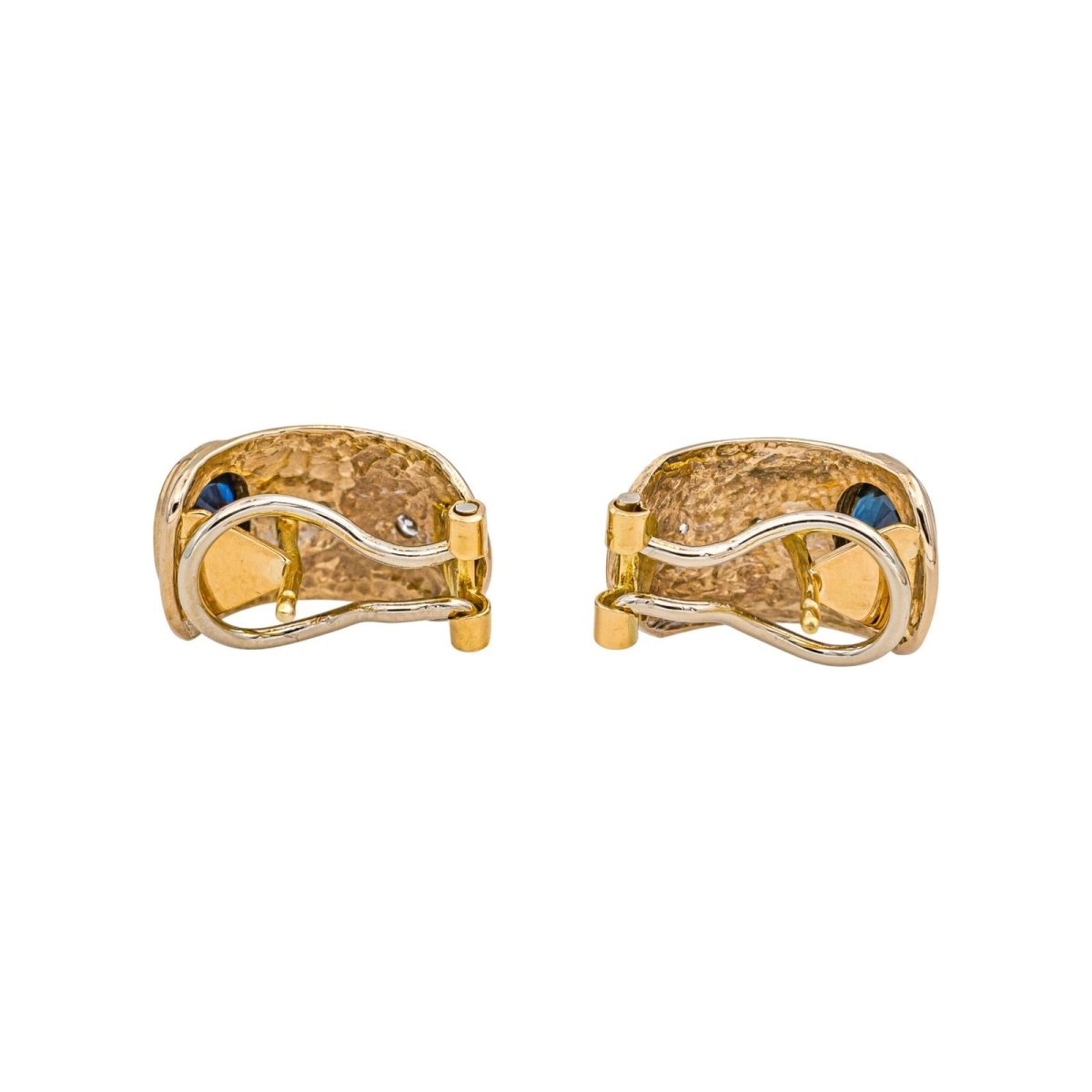 Boucles d'oreilles Dormeuses en or jaune, saphirs et diamants - Castafiore