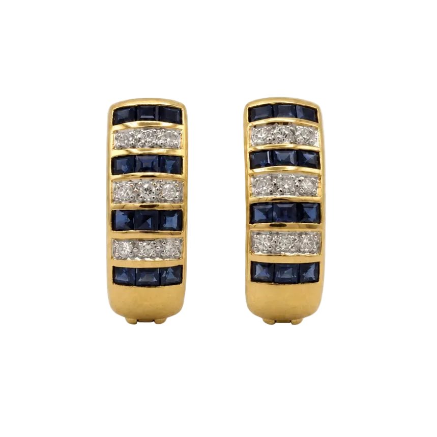 Boucles d’oreilles Dormeuses en or jaune, saphirs et diamants - Castafiore