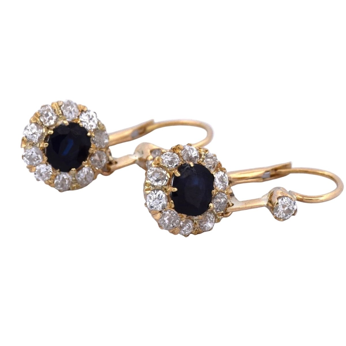 Boucles d'oreilles Dormeuses en or jaune, saphirs et diamants - Castafiore