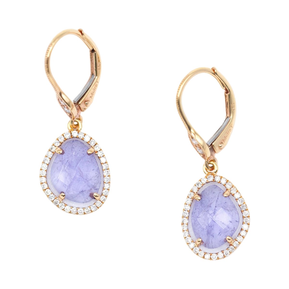Boucles d'oreilles Dormeuses en or jaune, tanzanites et diamants - Castafiore