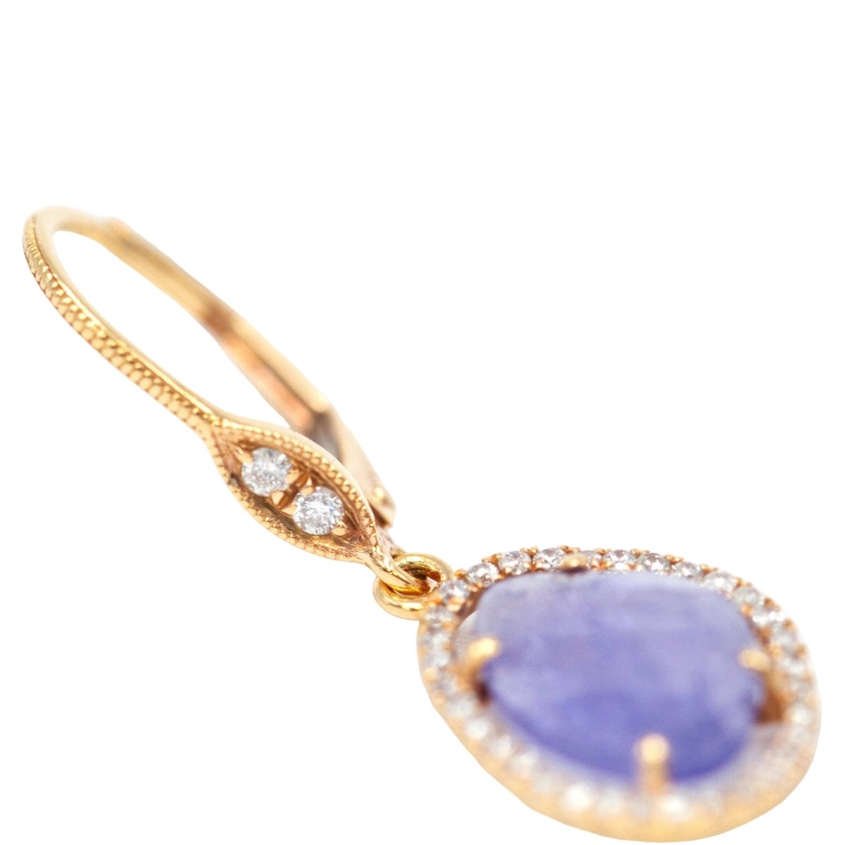 Boucles d'oreilles Dormeuses en or jaune, tanzanites et diamants - Castafiore
