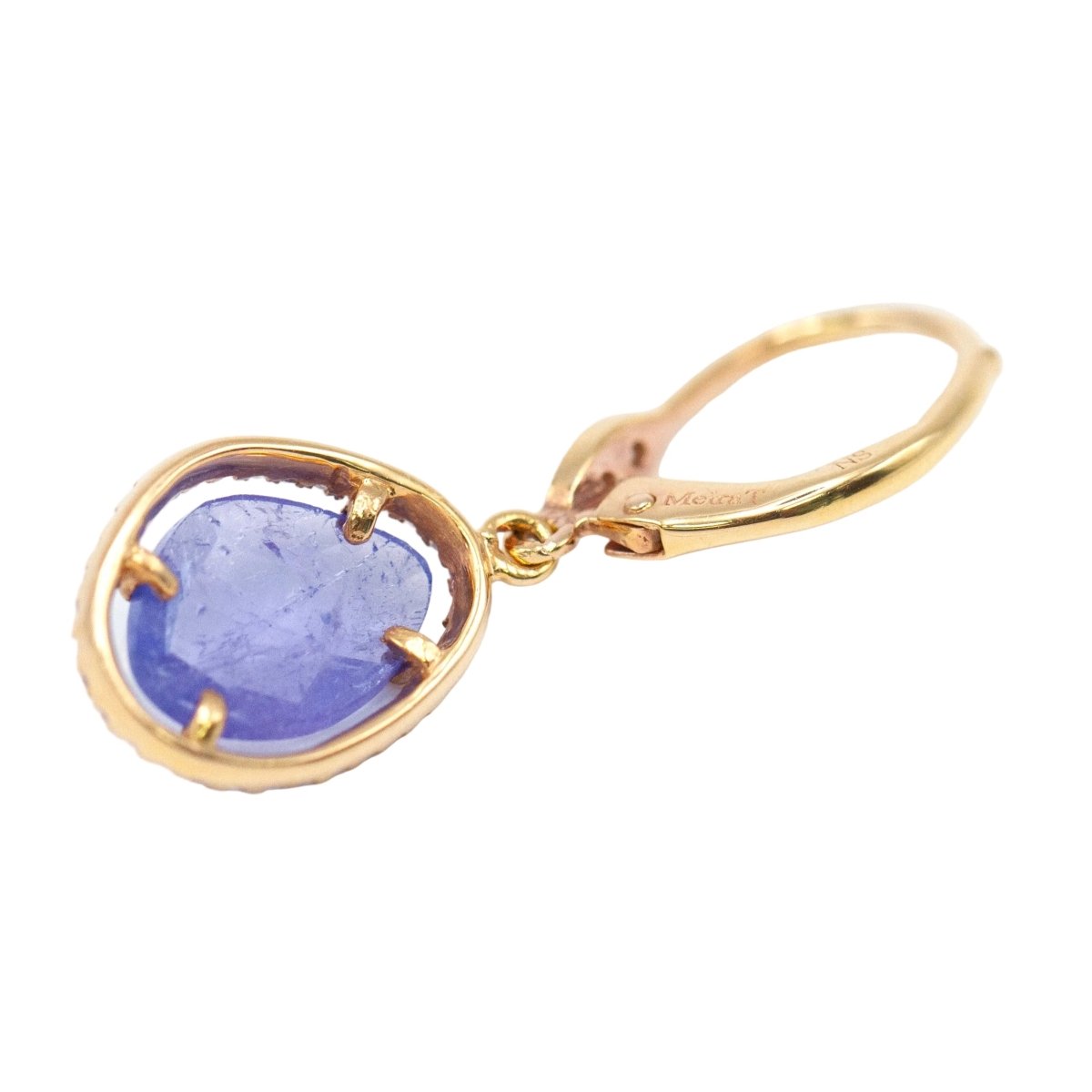 Boucles d'oreilles Dormeuses en or jaune, tanzanites et diamants - Castafiore