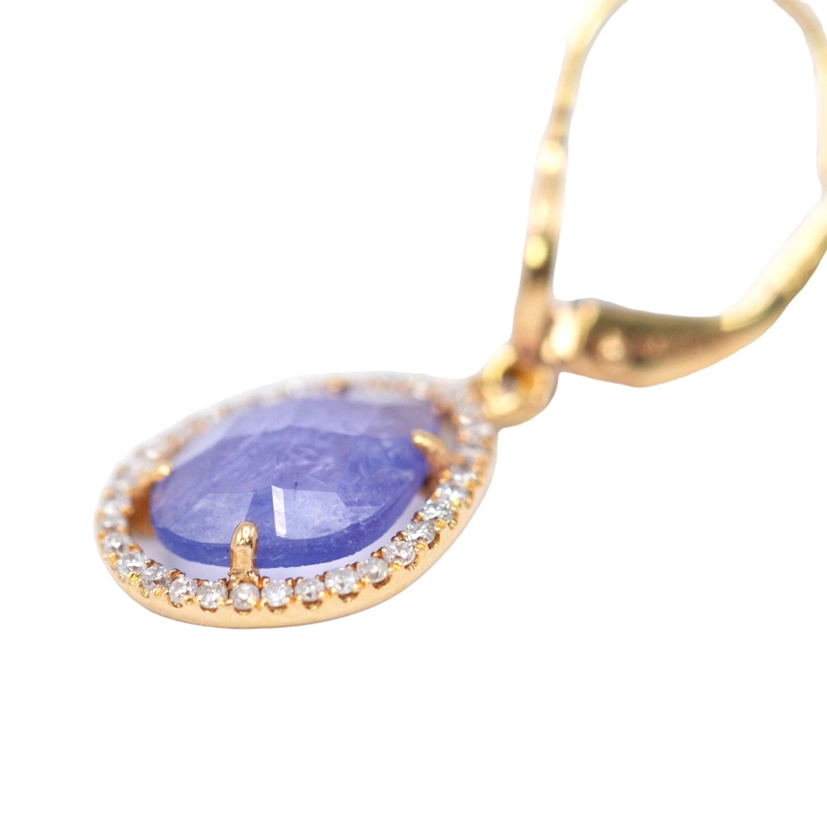 Boucles d'oreilles Dormeuses en or jaune, tanzanites et diamants - Castafiore
