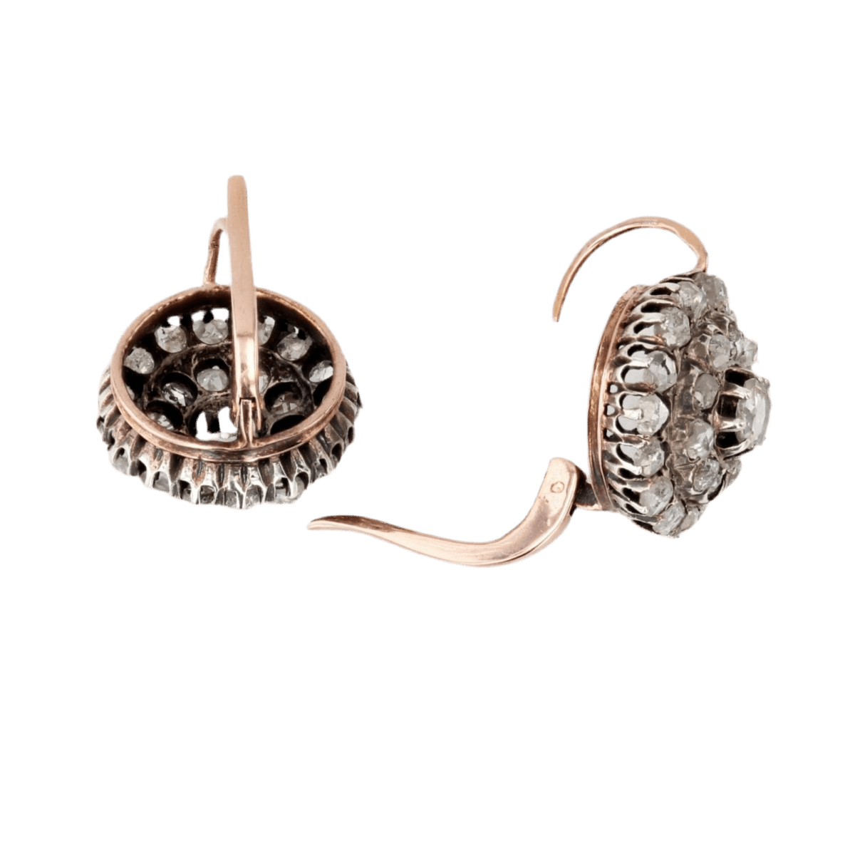 Boucles d'oreilles Dormeuses en or rose, argent et diamants - Castafiore