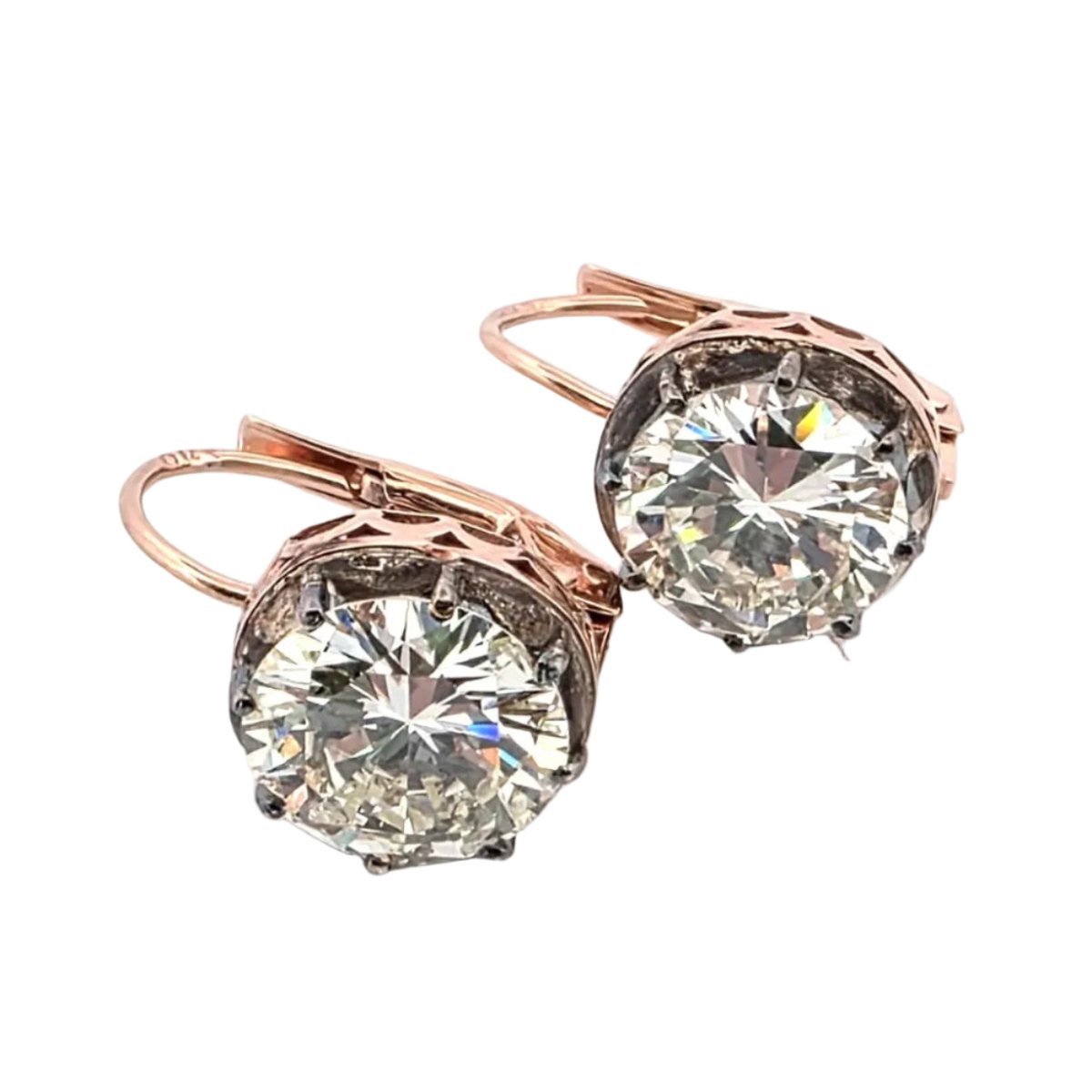 Boucles d'oreilles Dormeuses en or rose, argent et diamants - Castafiore