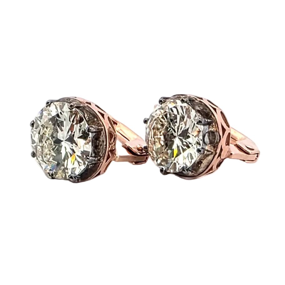 Boucles d'oreilles Dormeuses en or rose, argent et diamants - Castafiore