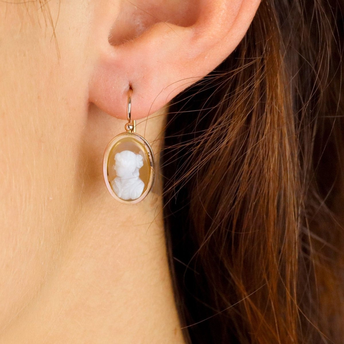Boucles d'oreilles Dormeuses en or rose et agate - Castafiore
