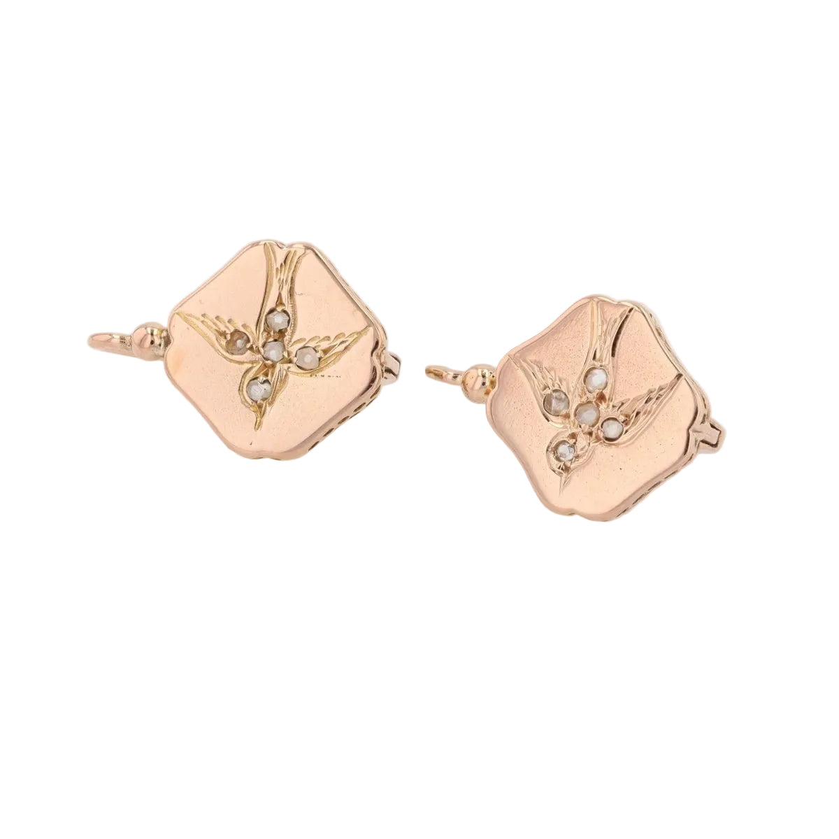 Boucles d'oreilles dormeuses en or rose et diamant - Castafiore