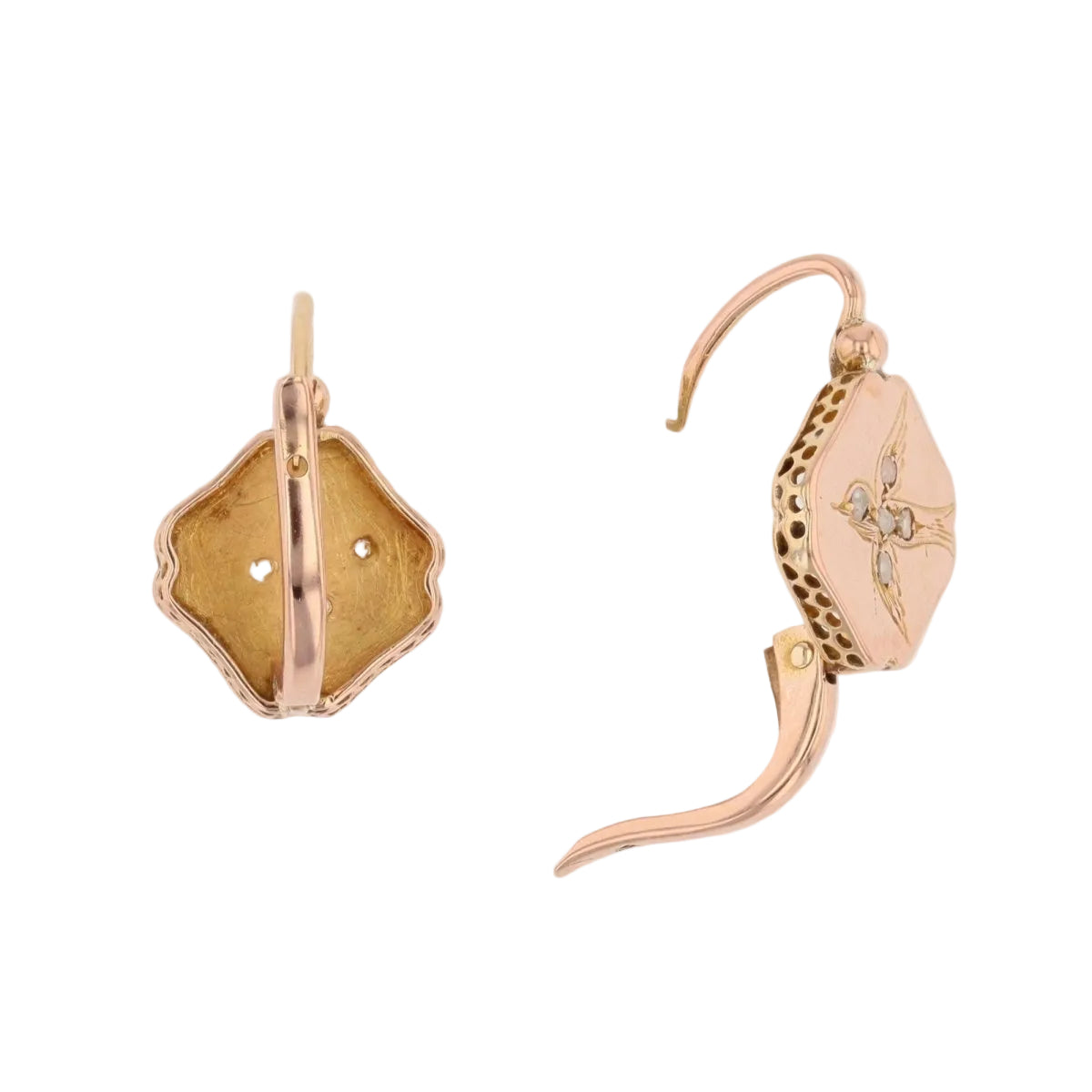 Boucles d'oreilles dormeuses en or rose et diamant - Castafiore