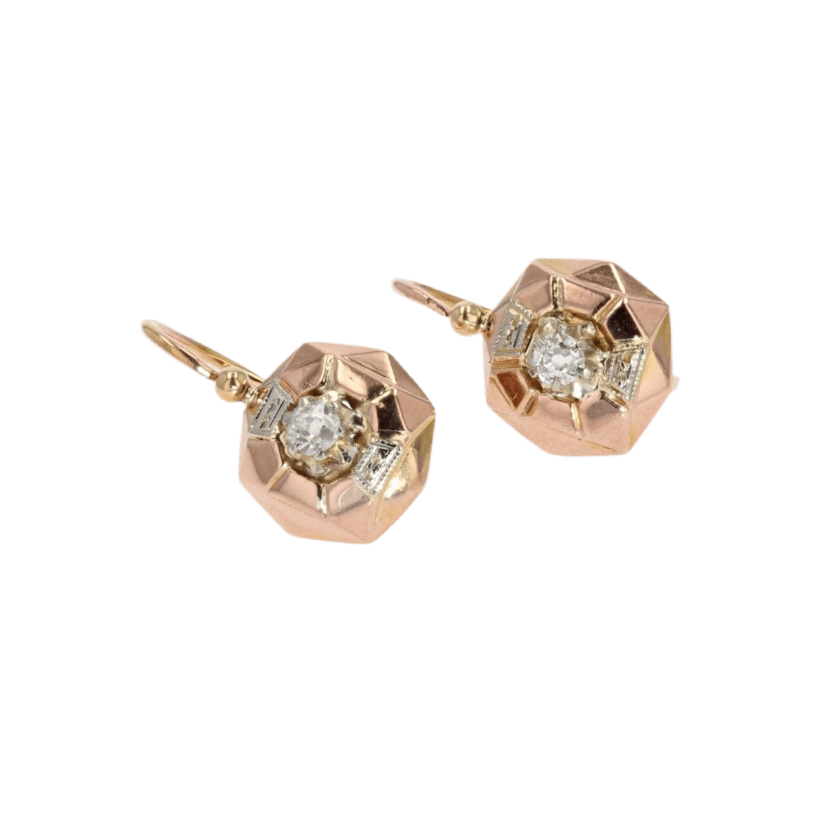 Boucles d'oreilles Dormeuses en or rose et diamants - Castafiore