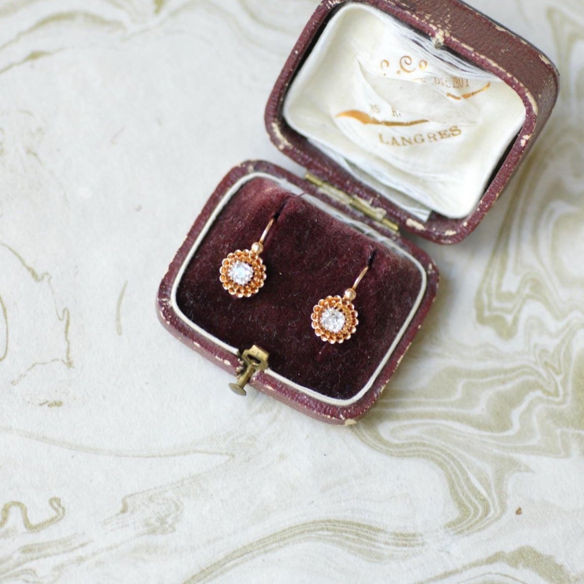 Boucles d'oreilles Dormeuses en or rose et diamants - Castafiore
