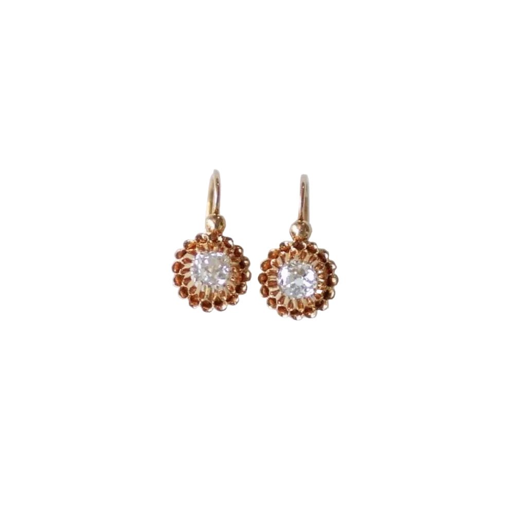Boucles d'oreilles Dormeuses en or rose et diamants - Castafiore