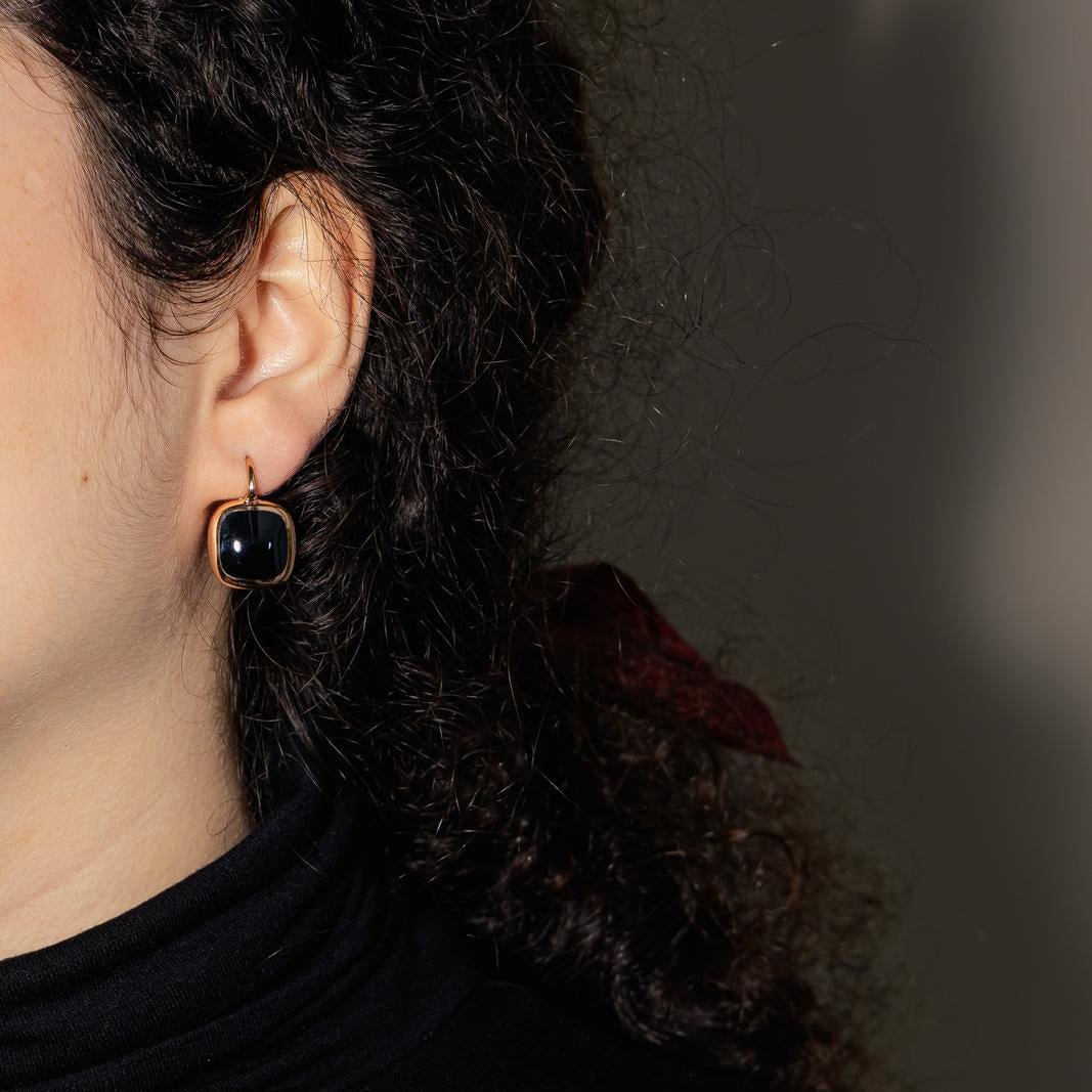 Boucles d'oreilles Dormeuses en or rose et onyx - Castafiore