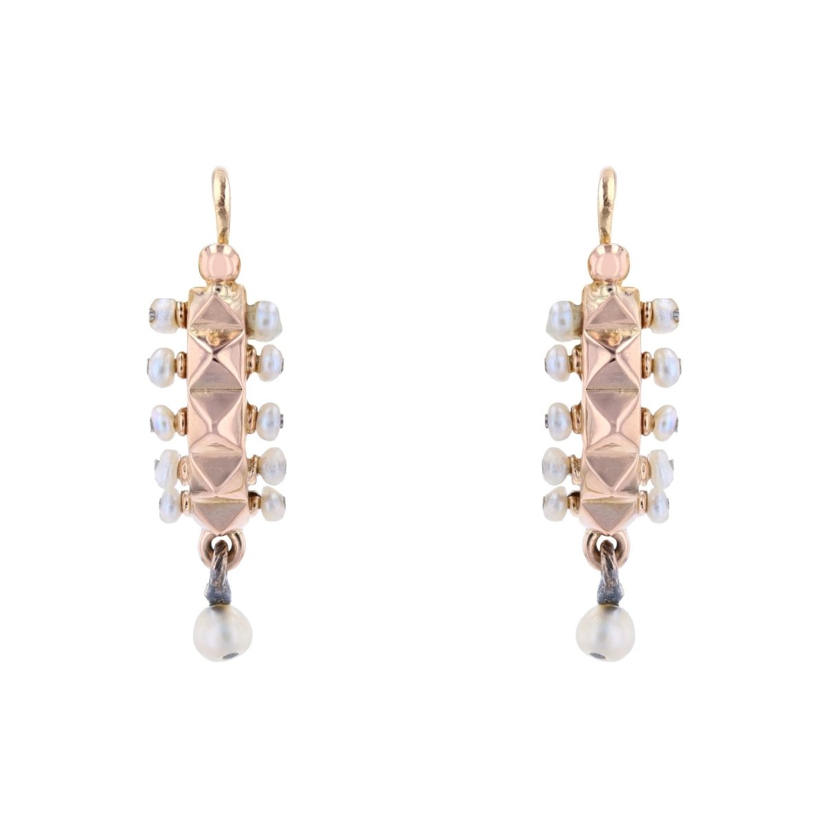 Boucles d'oreilles Dormeuses en or rose et perles - Castafiore