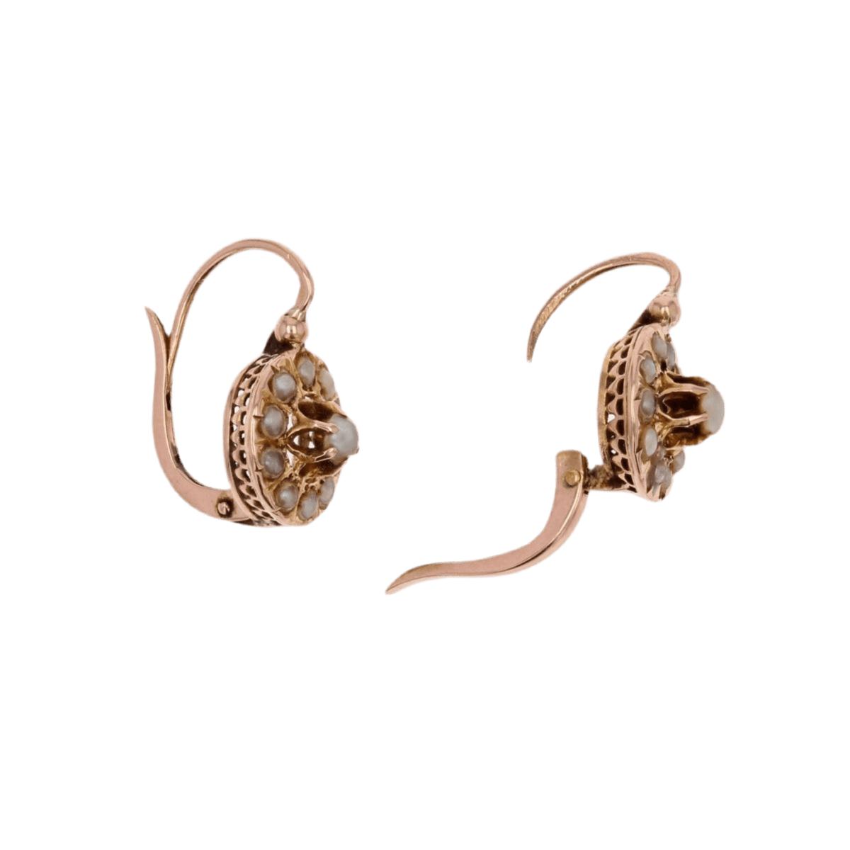 Boucles d'oreilles Dormeuses en or rose et perles - Castafiore