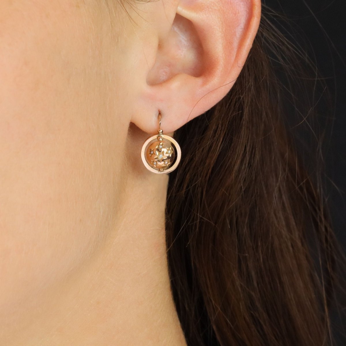 Boucles d'oreilles Dormeuses en or rose et perles - Castafiore