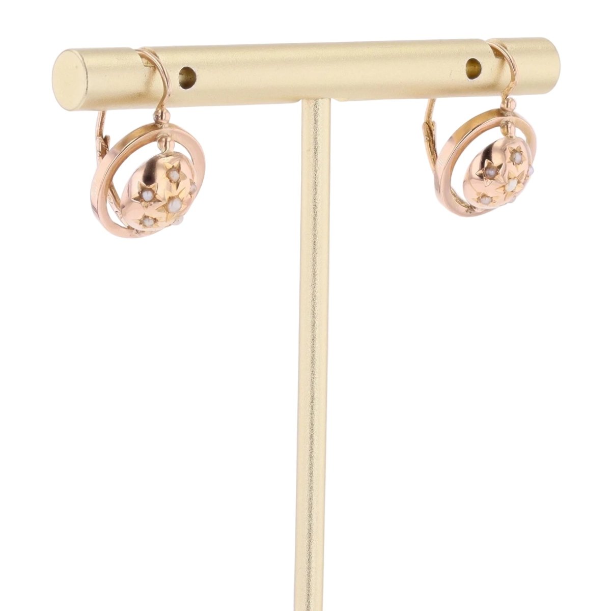 Boucles d'oreilles Dormeuses en or rose et perles - Castafiore
