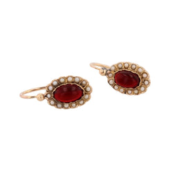 Boucles d'oreilles Dormeuses en or rose, grenats et perles - Castafiore