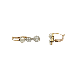 Boucles d'oreilles Dormeuses en or rose, perles et diamants - Castafiore