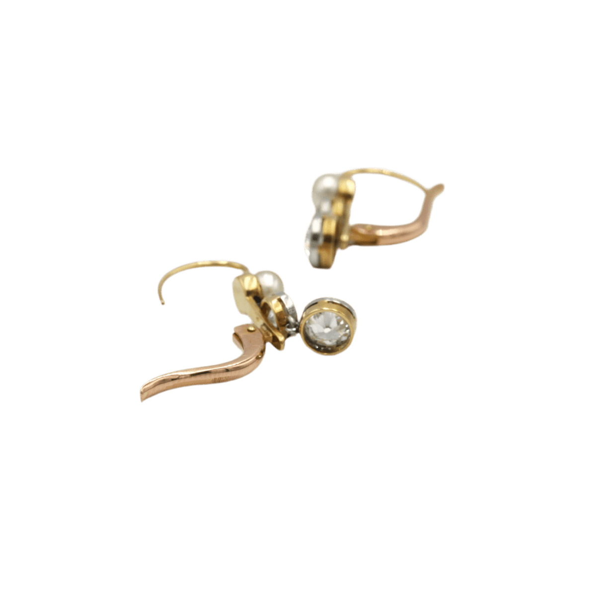 Boucles d'oreilles Dormeuses en or rose, perles et diamants - Castafiore