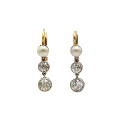 Boucles d'oreilles Dormeuses en or rose, perles et diamants - Castafiore
