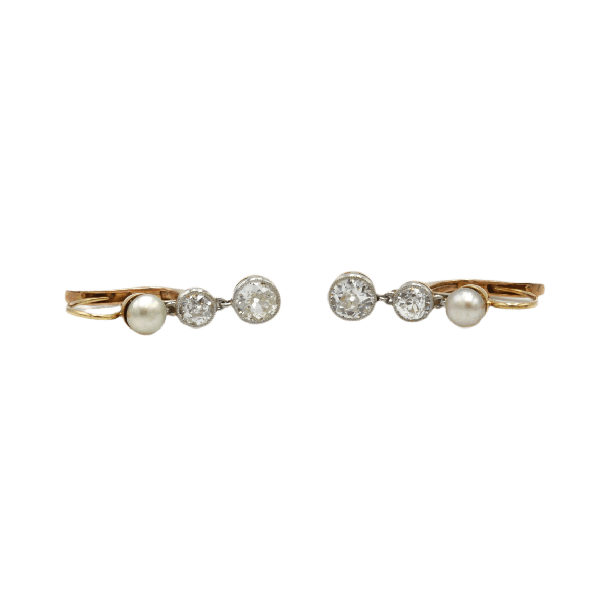 Boucles d'oreilles Dormeuses en or rose, perles et diamants - Castafiore