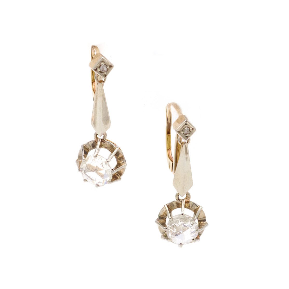 Boucles d'oreilles Dormeuses en or rose, platine et diamant - Castafiore
