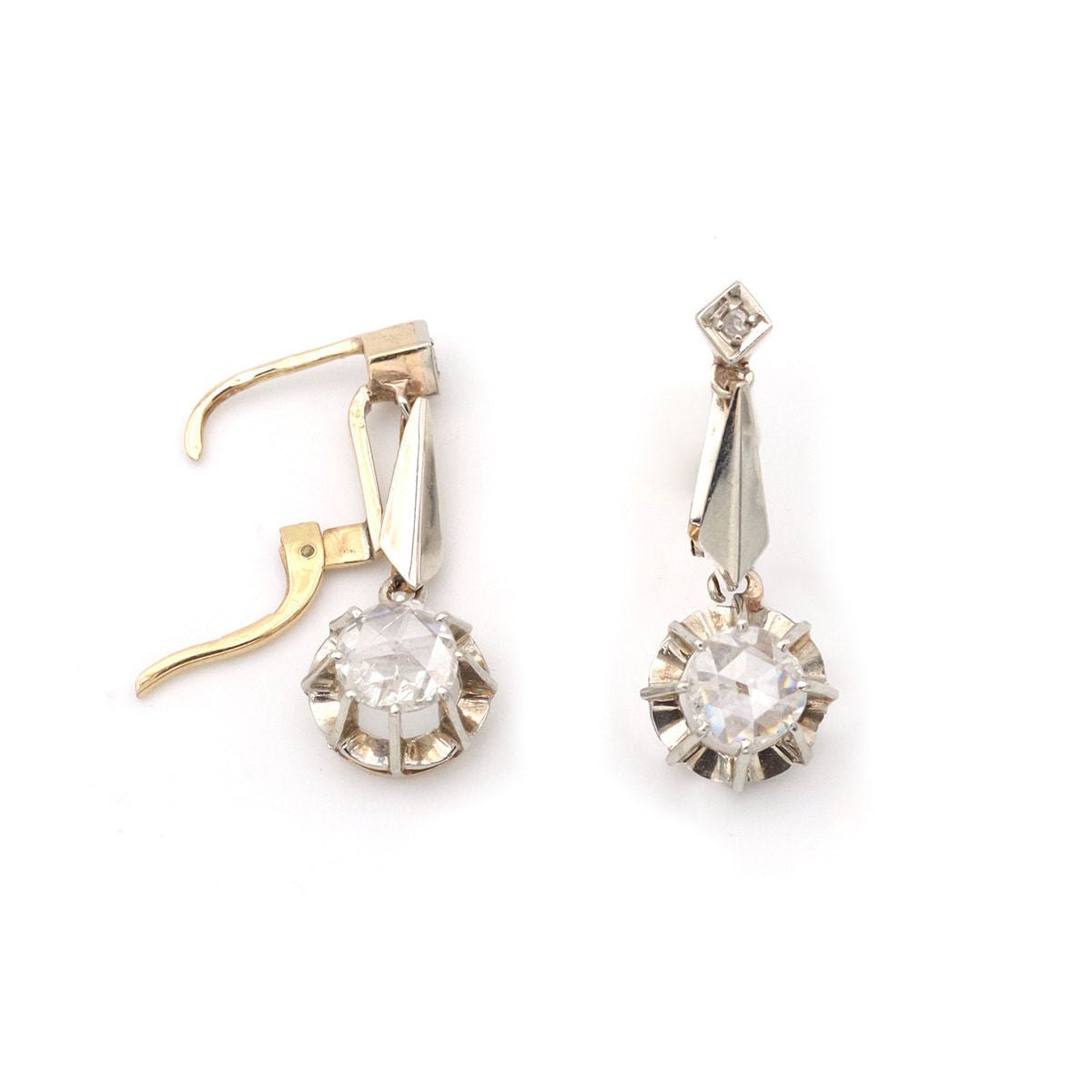 Boucles d'oreilles Dormeuses en or rose, platine et diamant - Castafiore