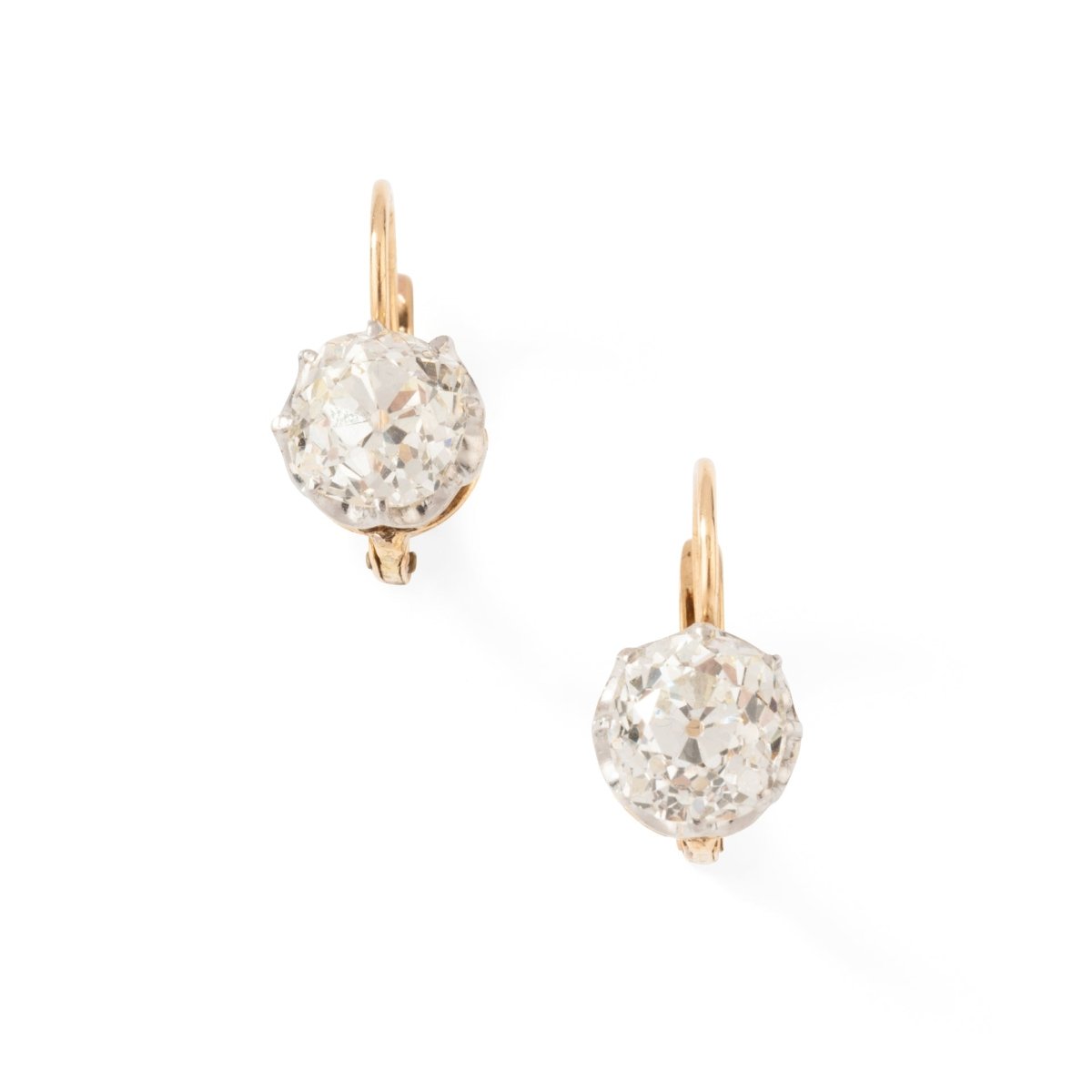 Boucles d'oreilles Dormeuses en or rose, platine et diamants - Castafiore