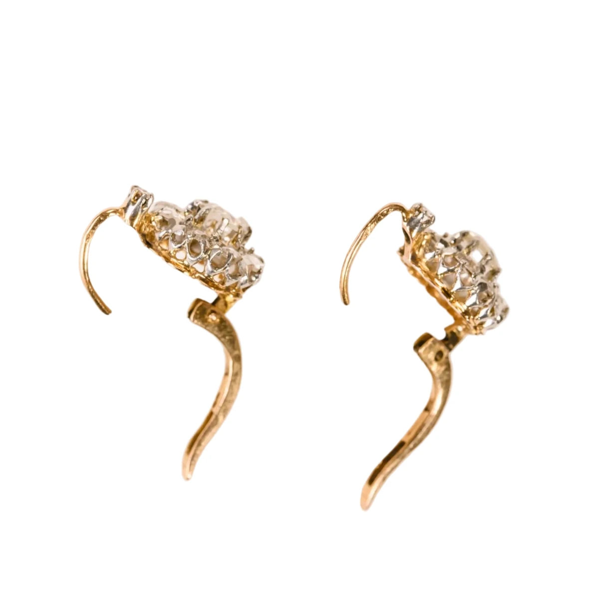 Boucles d'oreilles Dormeuses en or rose, platine et diamants - Castafiore