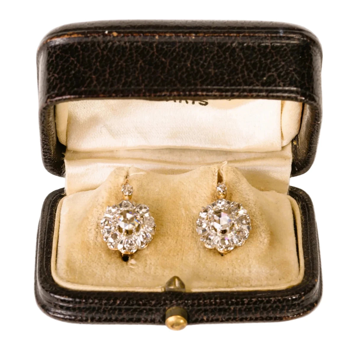 Boucles d'oreilles Dormeuses en or rose, platine et diamants - Castafiore