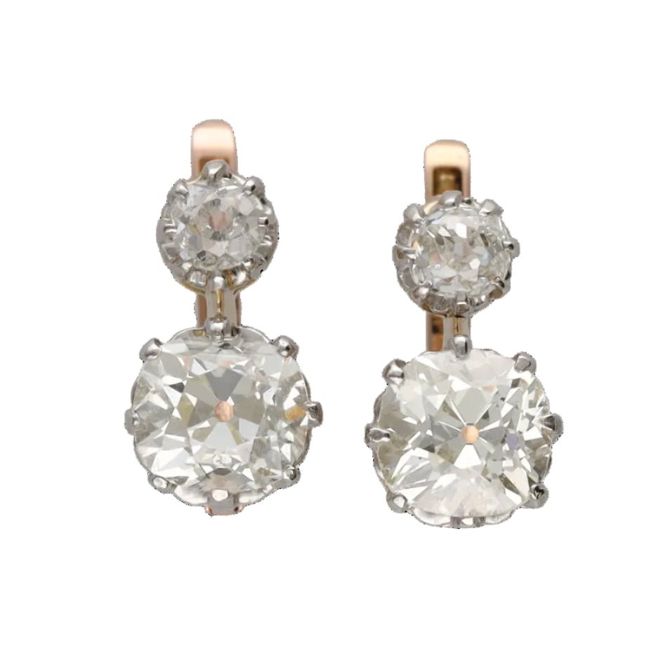 Boucles d'oreilles Dormeuses en or rose, platine et diamants - Castafiore