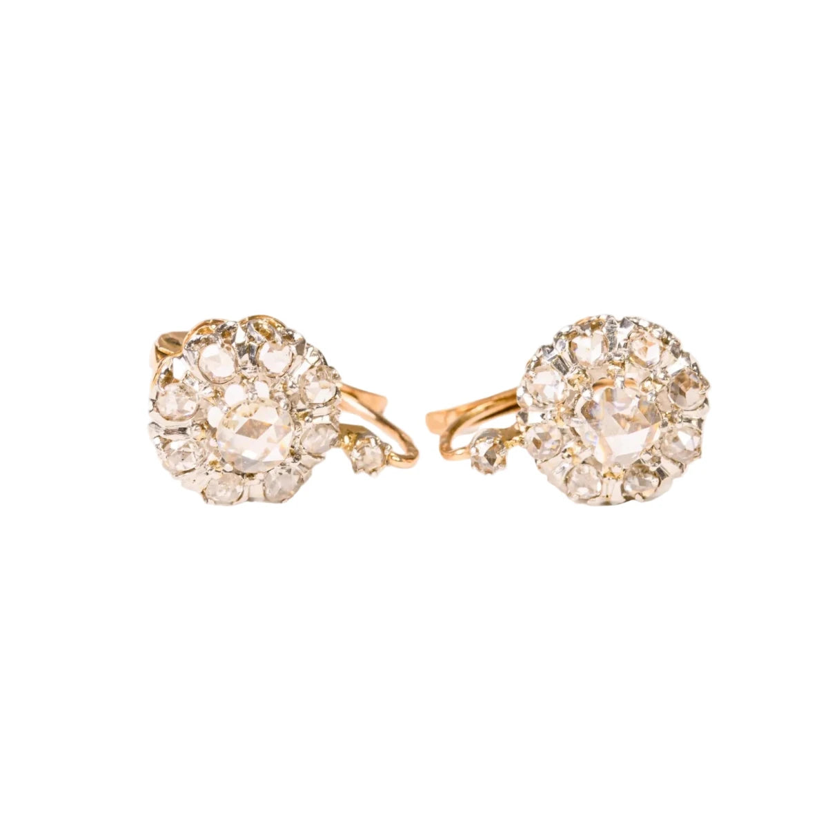 Boucles d'oreilles Dormeuses en or rose, platine et diamants - Castafiore