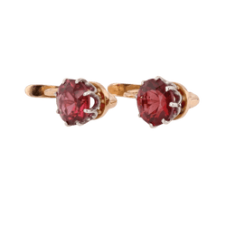 Boucles d'oreilles Dormeuses en or rose, platine et grenats - Castafiore