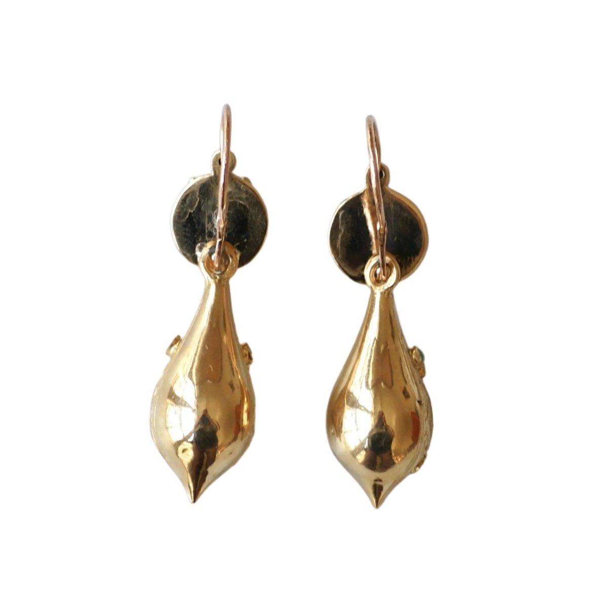 Boucles d'Oreilles Dormeuses Goutte en Or Jaune et Turquoise - Castafiore