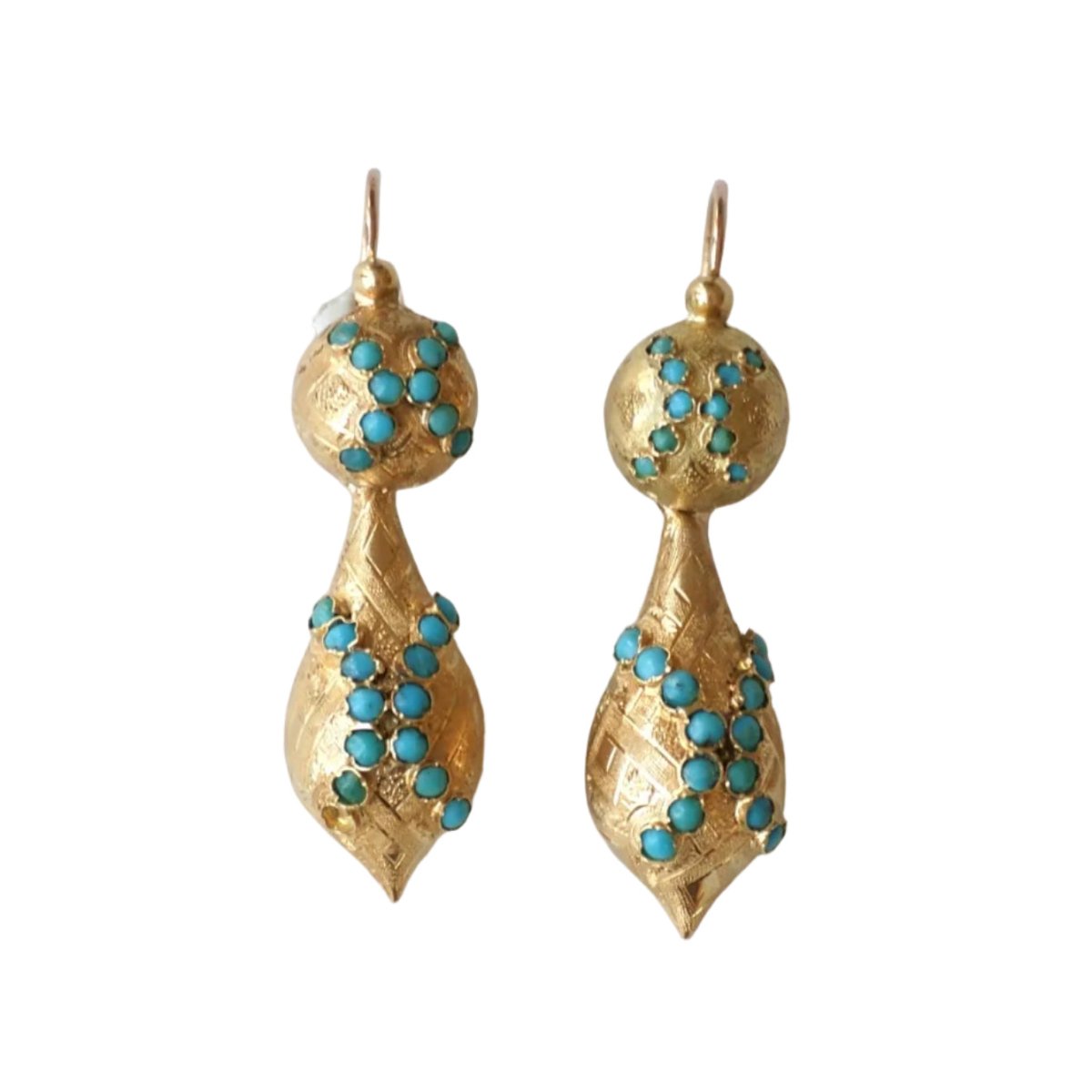 Boucles d'Oreilles Dormeuses Goutte en Or Jaune et Turquoise - Castafiore