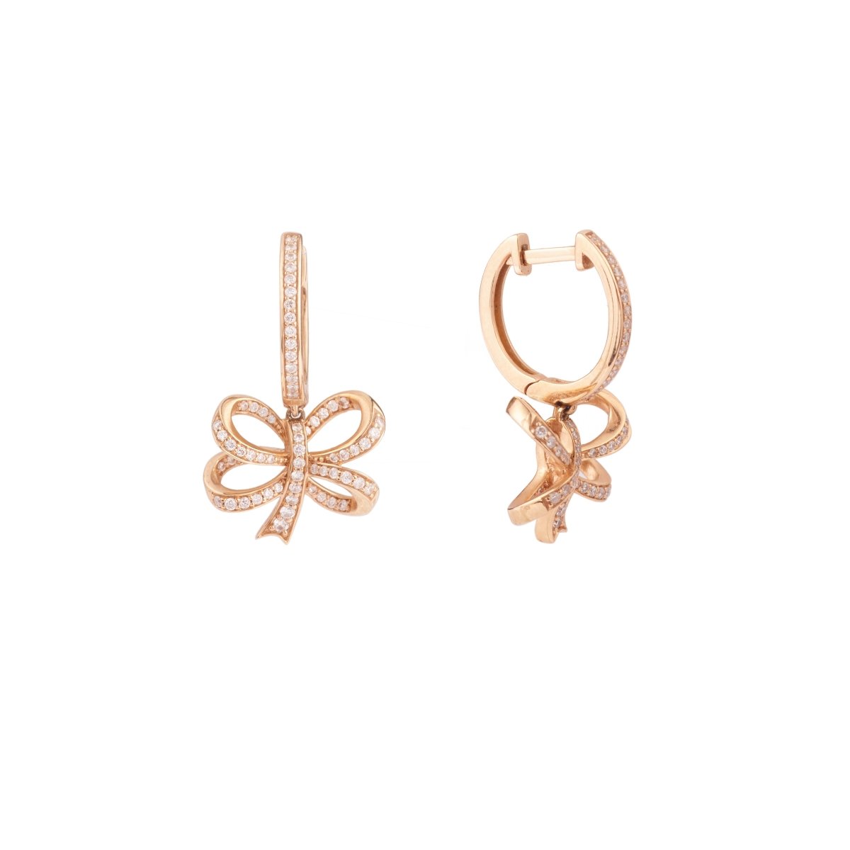 Boucles d’Oreilles Dormeuses Nœuds Diamants Or Rose 18 Carats - Castafiore