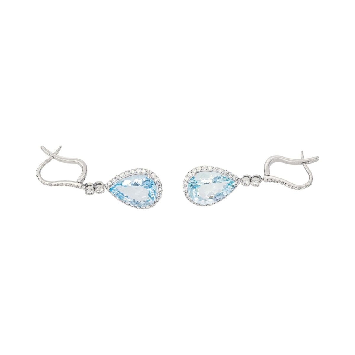 Boucles d'oreilles Dormeuses Or blanc Aigue marine - Castafiore
