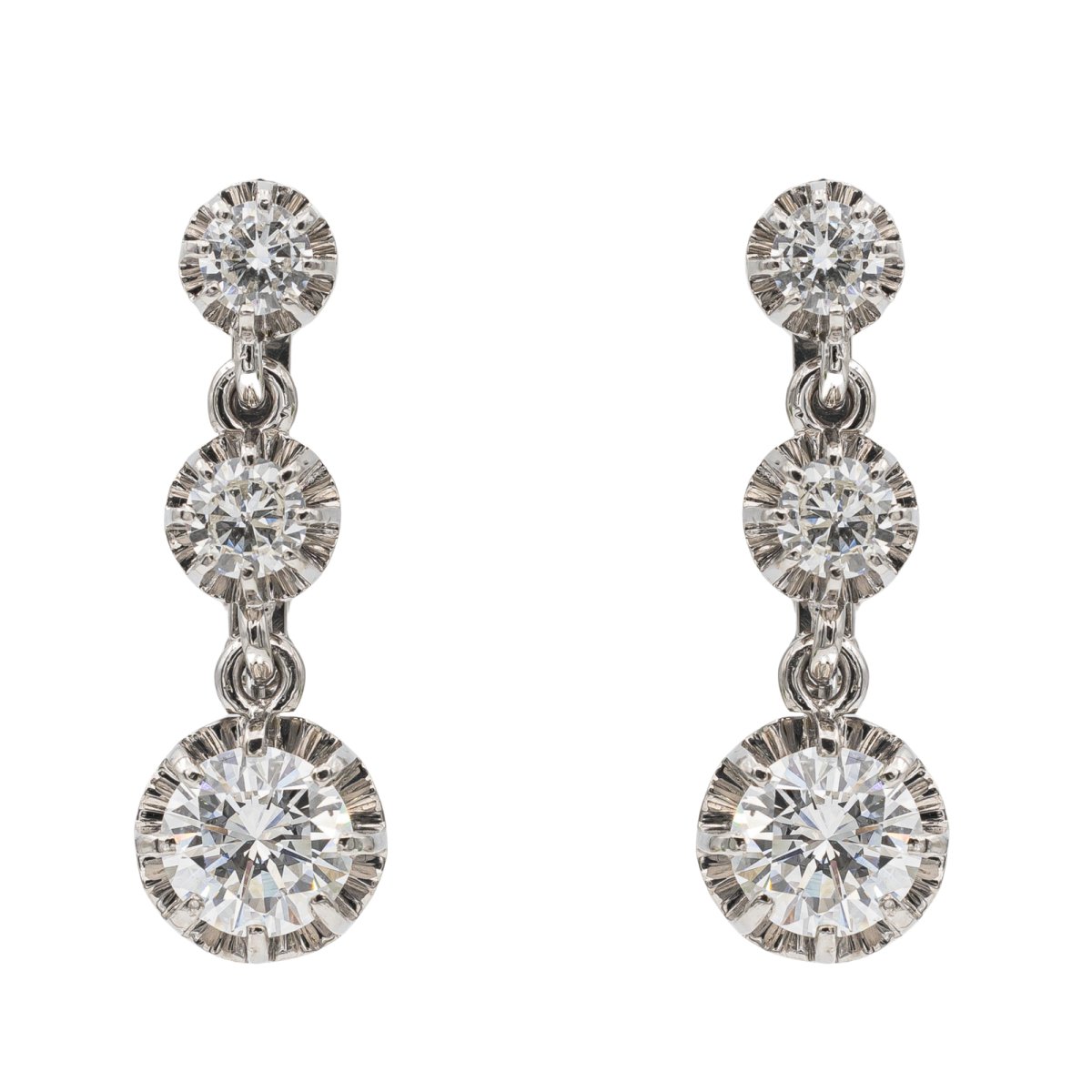 Boucles d'oreilles Dormeuses Or blanc Diamant - Castafiore